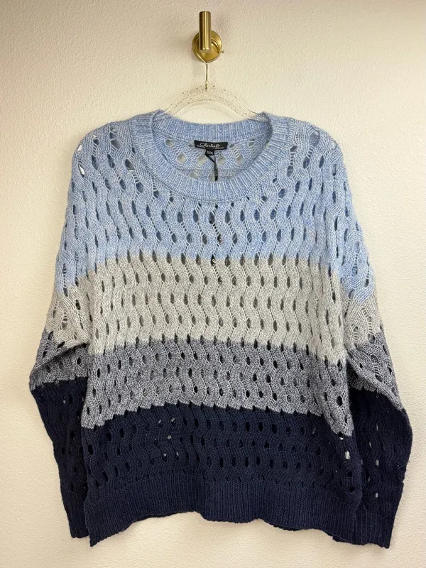 Charlie B NWT Open-Knit Colorblock Striped Crew Neck Sweater Size Tall XL - Image 2