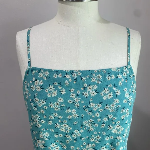 American Eagle Blue Floral Tie Back Mini Dress Size L Square‎ Neck Sundress - Image 8
