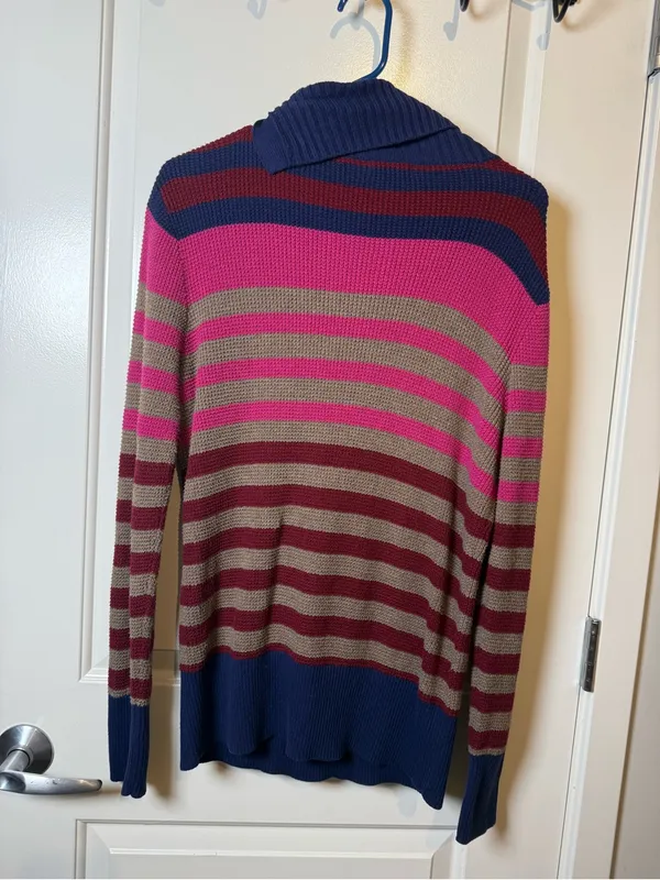 Eddie Bauer Striped Cowl Neck Sweater in Navy, Pink & Tan - Image 5