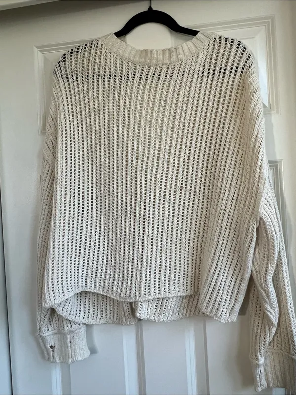 American Eagle Cream Open-Knit Cardigan Sweater - Image 9
