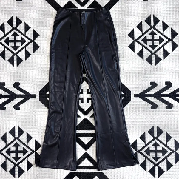 Abercrombie & Fitch Split Hem Vegan Leather Slim Flare Pant in Black Medium - Image 6