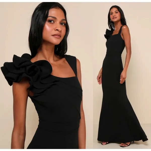 NWT Lulus Lucette Black Sleeveless Ruffled Mermaid Maxi Dress Gala Banquet XXS - Image 10