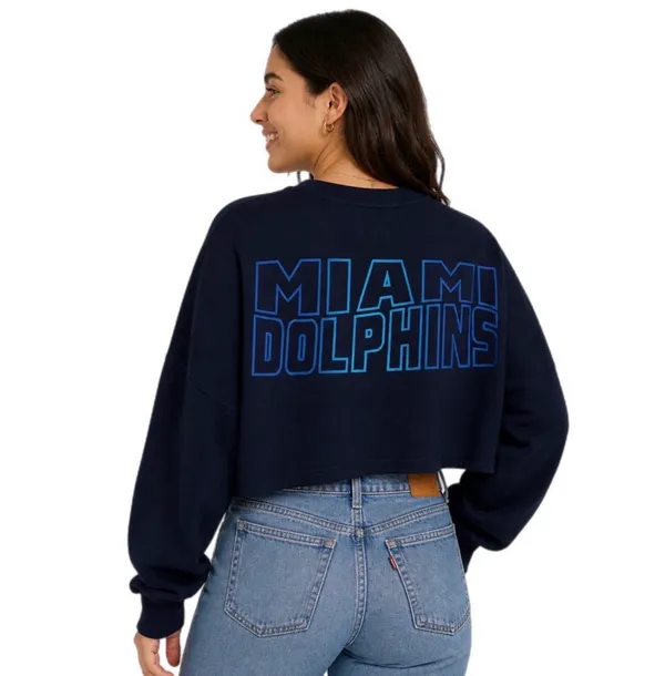NWOT M NFL Miami Dolphins Football Fanatics Women's Cropped Crewneck Shirt - Image 2