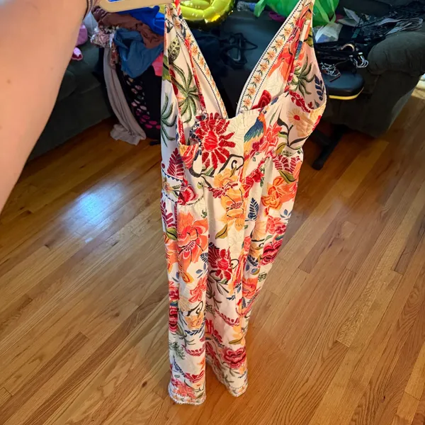 Cupshe Floral Tropical Maxi Dress White Multicolor V-Neck Sun Dress Boho Summer - Image 6