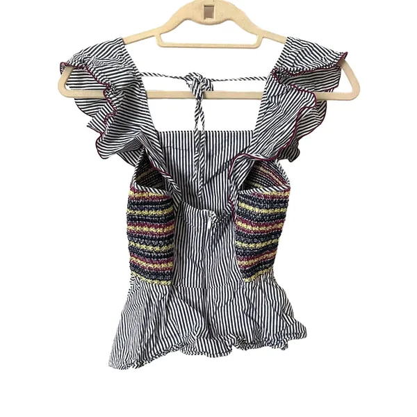 PARKER Striped Flutter Sleeve Blouse Sz XXS‎ - Image 4