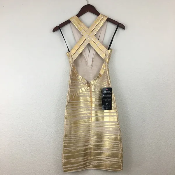 NWT BEBE Gold Foiled Bandage Dress XS - Image 7
