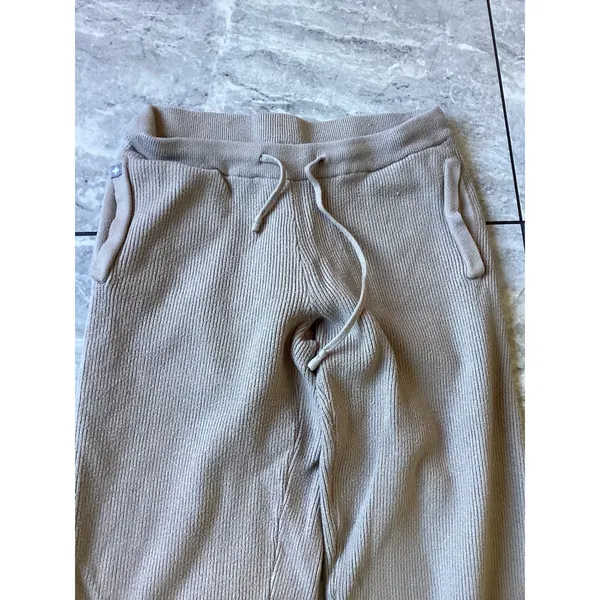 FIGS Ribbed Knit Wide Leg Lounge Pants Tan XS W18LW3003 Drawstring Pockets - Image 4