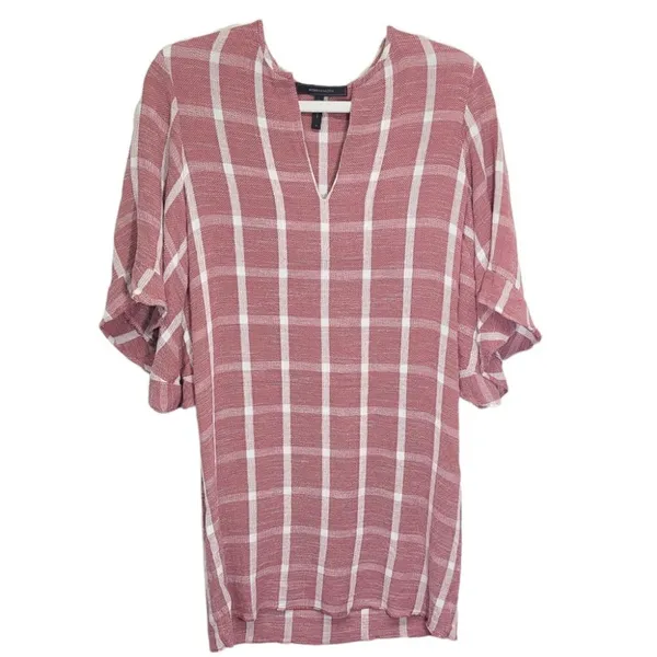 BCBGMAXAZRIA Tati Maroon Plaid V Neck Dress Size Small‎ - Image 2