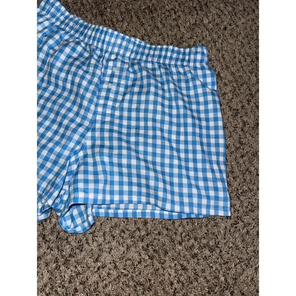 Colsie Women's Boxer Pajama Shorts Blue White Gingham Size Medium - Image 3