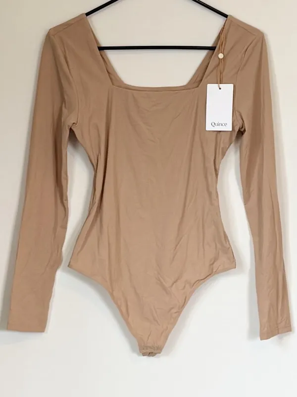 NWT Quince Second Skin Square Neck Long Sleeve Bodysuit in Mocha - Size: Medium - Image 2