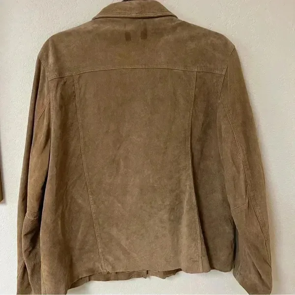 Chico's Womens Size 3 Suede 100% Leather Lined Tan Jacket With Metal Buttons - Image 8