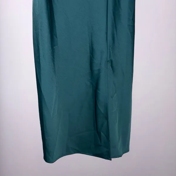A New Day Emerald Green Slip Midi Satin Slip Dress with Front Slit - Image 7