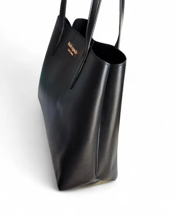 kate spade Black Leather Double-Handle Tote with Gold Logo - Image 5