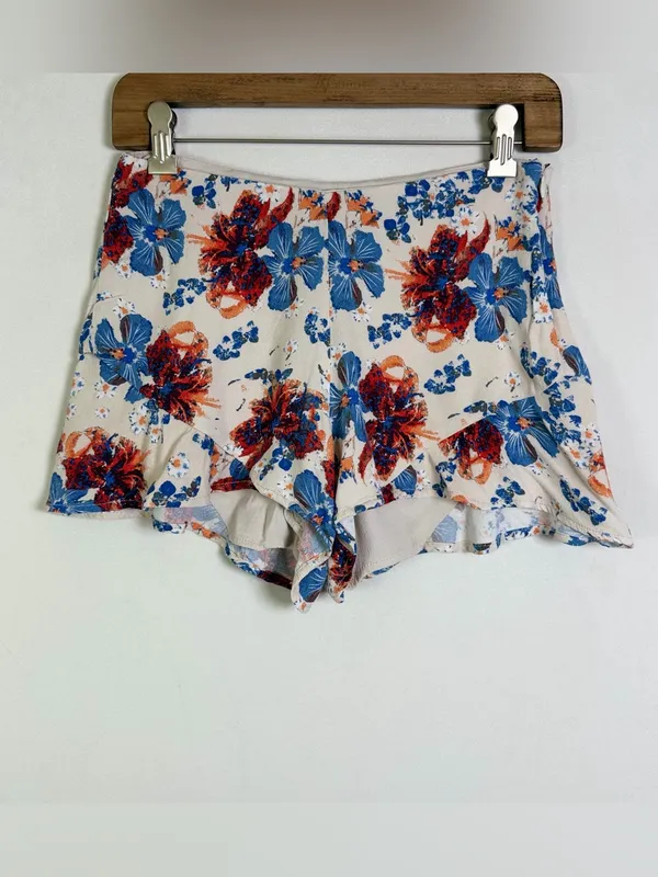 Free People Women’s Floral Ruffle Hem Shorts Sz 2 Boho Festival Cottagecore - Image 2