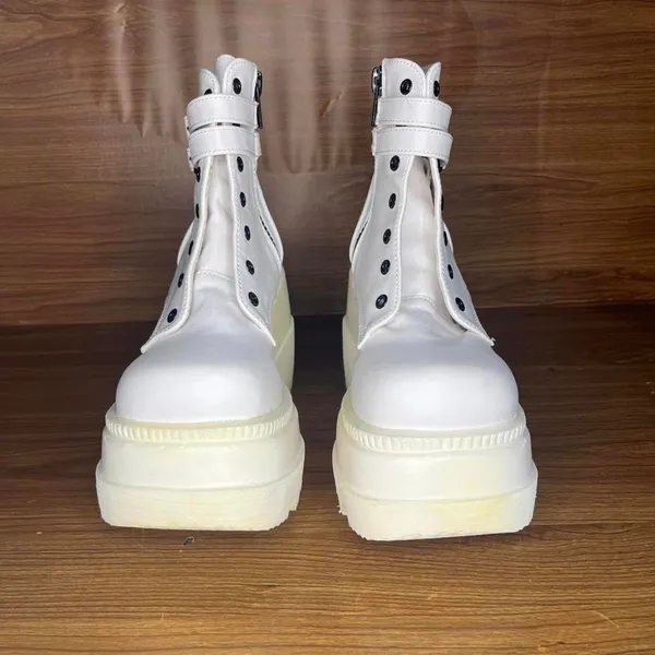 Demonia Shaker 52 Platform Boots White Vegan Leather gothic rave No size tag - Image 3