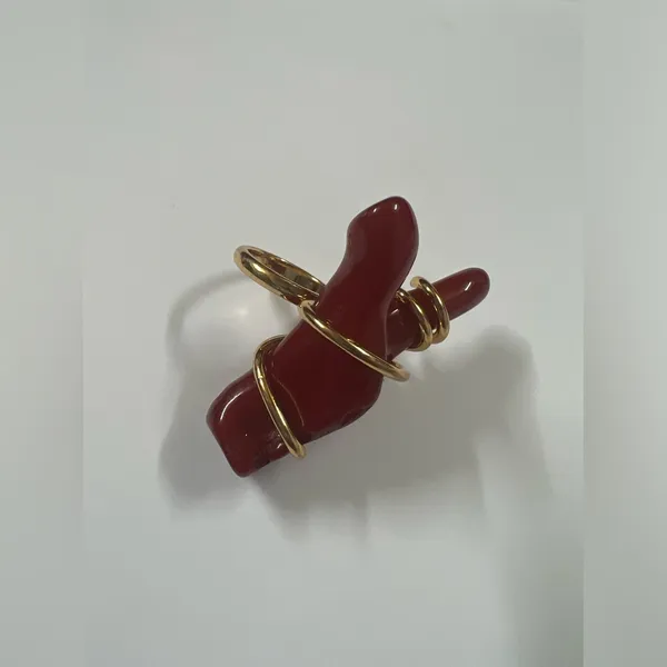 Zara Faux Red Coral Gold Size 6 Ring Resin Brass‎ Zinc Resort Beach Ocean - Image 3