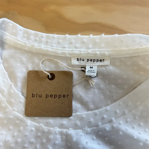 NWT‎ Blu Pepper White Swiss Dot Tiered Babydoll Top Balloon Sleeve BIST1105 Med - Image 6
