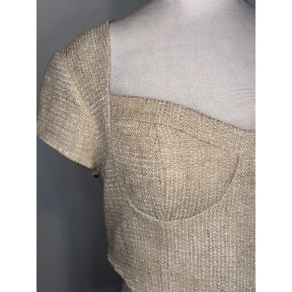 Le Lis Collection‎ Beige Tweed Bustier Crop Top Short Sleeve NWT Large - Image 2
