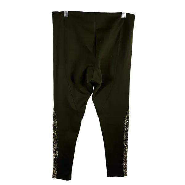 Alice + Olivia Olive Green Sequin Panel‎ Leggings Slim Fit Pants Stretch Green - Image 2