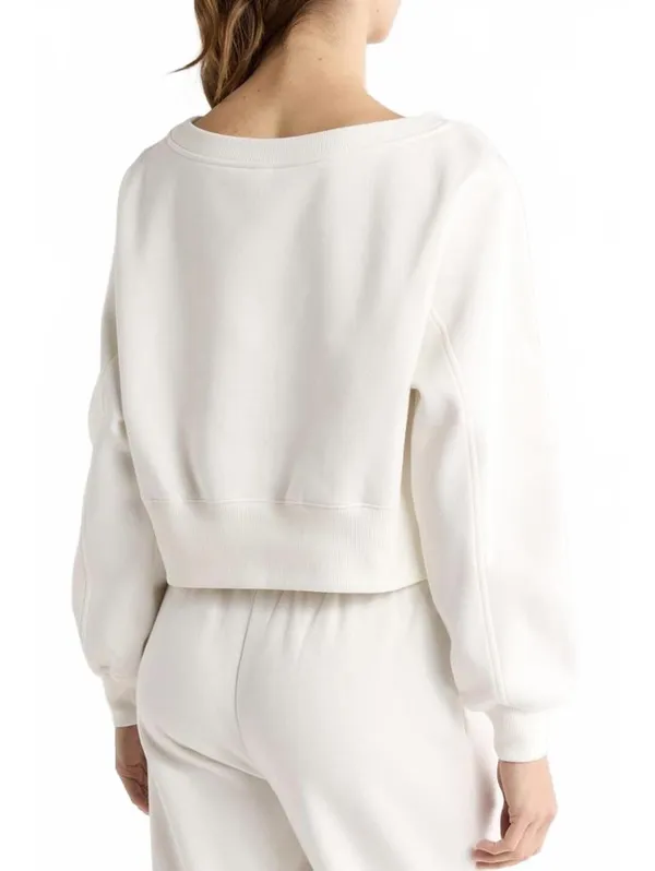 Abound V-Neck Crop Sweatshirt NWT Ivory XL - Image 2