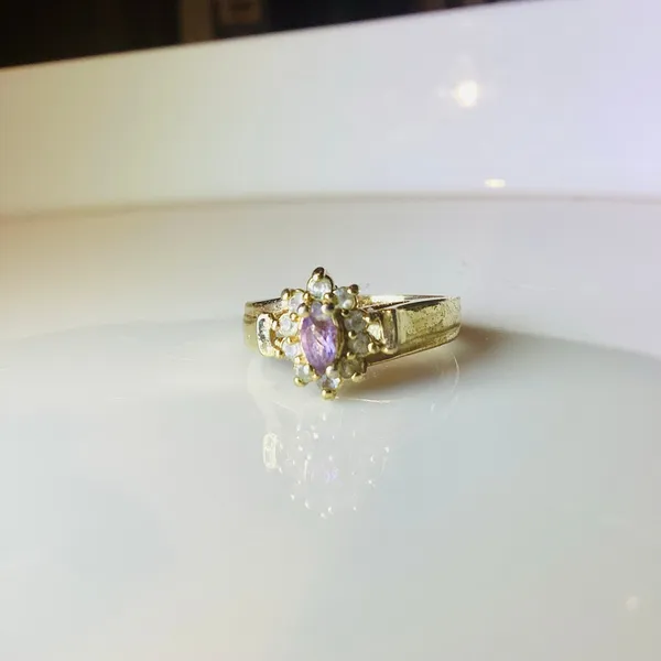 Simulated Amethyst and Crystal Halo Ring Gold - Image 4