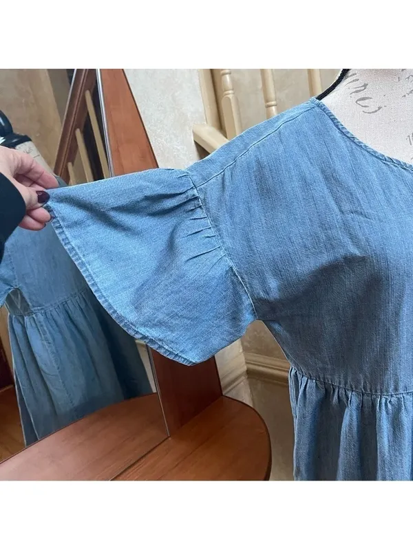 Joie Womens Lace Up Chambray Dress, Denim Jean Blue Cotton blend Sz M - Image 3
