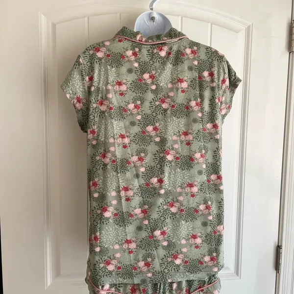 Balletcore Floral Green & Pink Satin Bow Pajama Set by Cynthia Rowley Sz Medium - Image 9