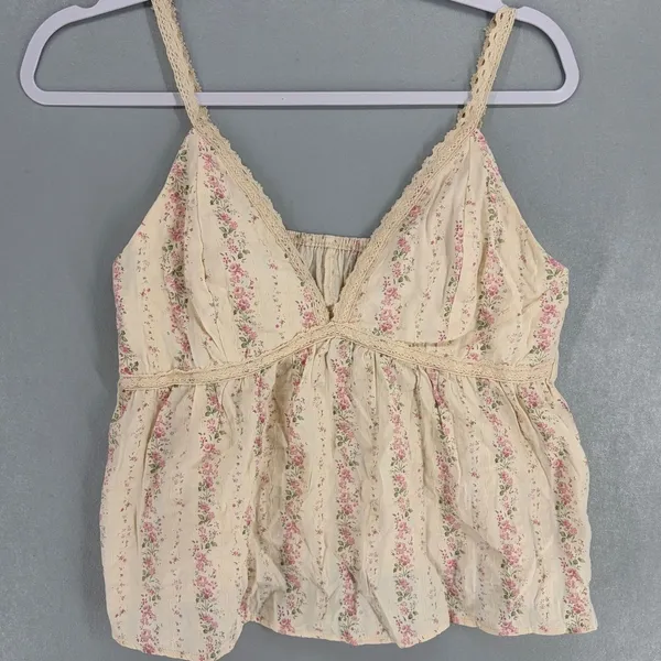 Cider Womens Camisole Floral Lace Trim Cottagecore Beige Medium - Image 2
