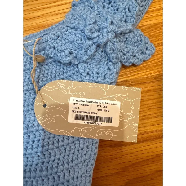 NWT MESHKI Skye Floral Crochet Tie Up Bikini‎ Bottom Blue Size L - Image 2