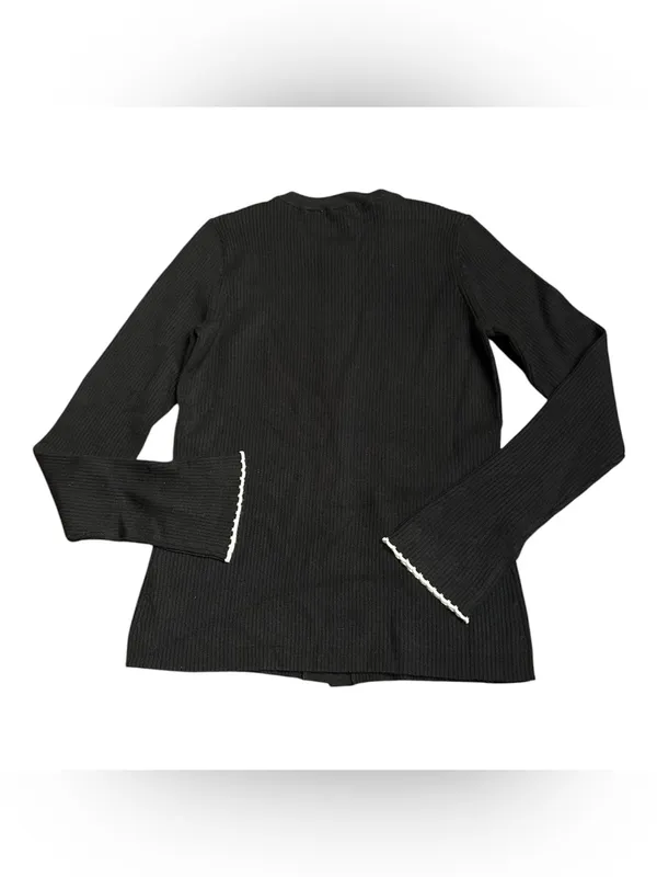 Madewell Whipstitched Longline Cardigan Merino Blend black white combo Sz L NWT - Image 6
