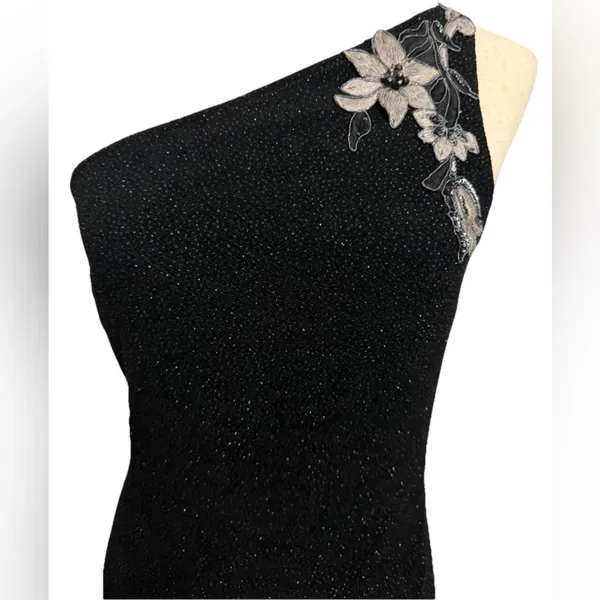 Vintage Jessica McClintock Black Asymmetrical One Shoulder Cocktail Dress - Image 7