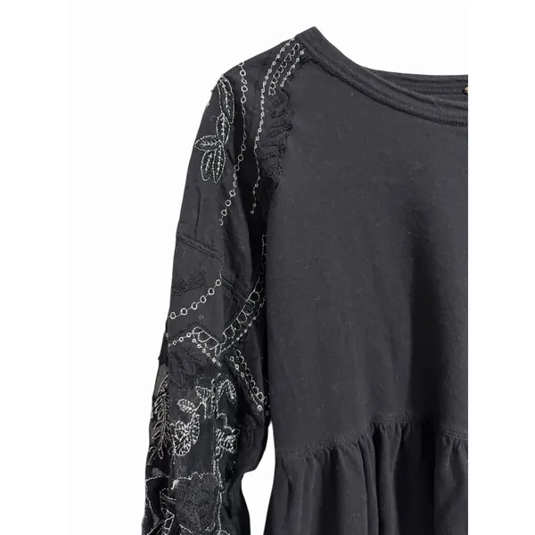 Free People‎ Penny Embroidered Peplum Top Black Women's Size XS - Image 7
