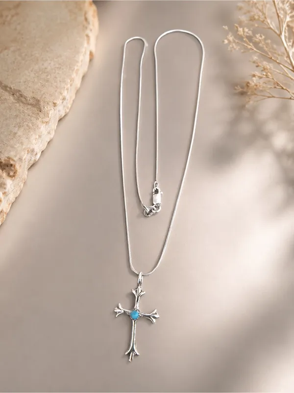 Southwestern Turquoise Sterling Silver Sandcast Cross 925 18 Inch Chain - Image 5