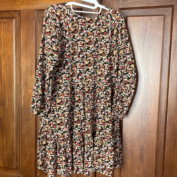 American Eagle Floral V-neck Tiered Long Sleeve Mini Dress Size L - Image 2