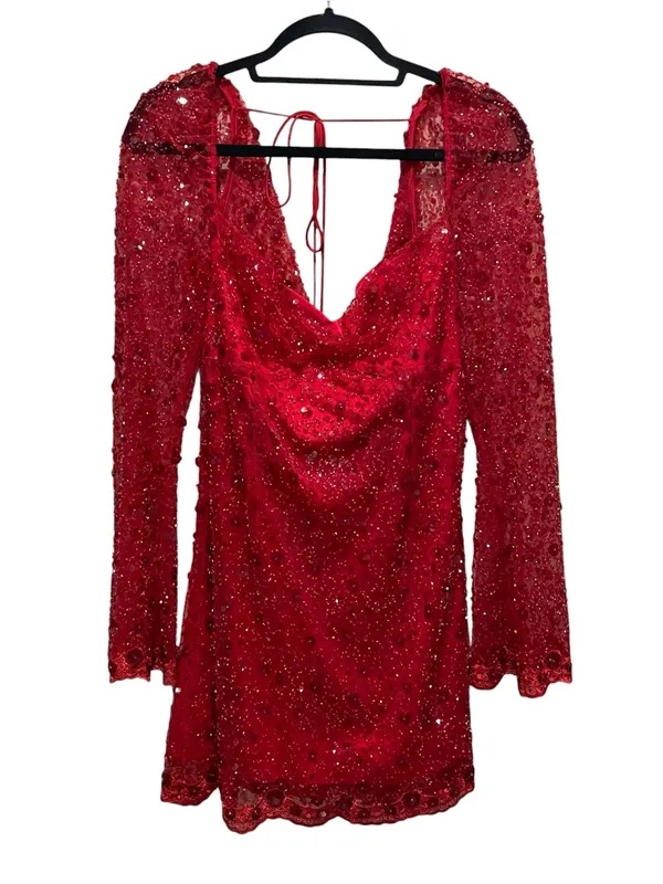 For Love & Lemons Gwendolyn Red Sequin Open Back Mini Dress Women’s Size Medium - Image 4