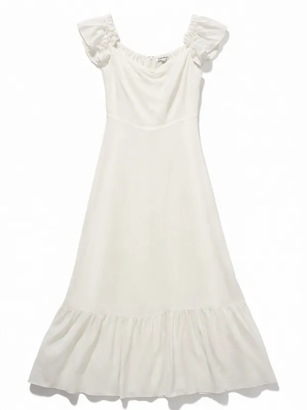 Reformation Ivory Midi Dress Puff Sleeve Ruffle Hem Size 8 - Image 3