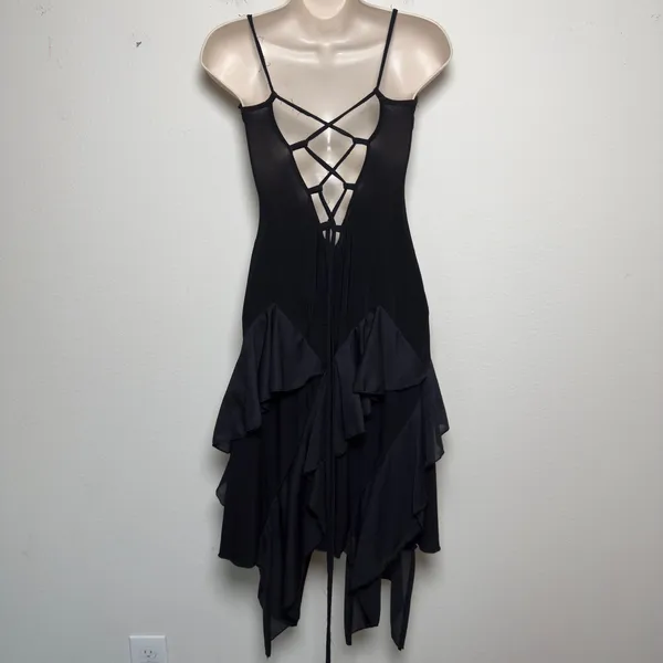 VTG Y2K Truelight Women Fairy Grunge Dress M Black Asymmetrical Whimsigoth - Image 3