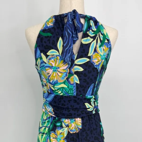 Lilly Pulitzer Orla Halter Maxi Dress Medium Navy Blue Floral Tropical Preppy - Image 8