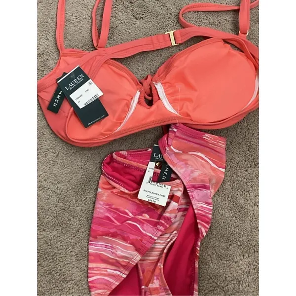 New. Lauren Ralph Lauren pink & orange bikini. 12-top/8-bottom. Retails $129 - Image 7