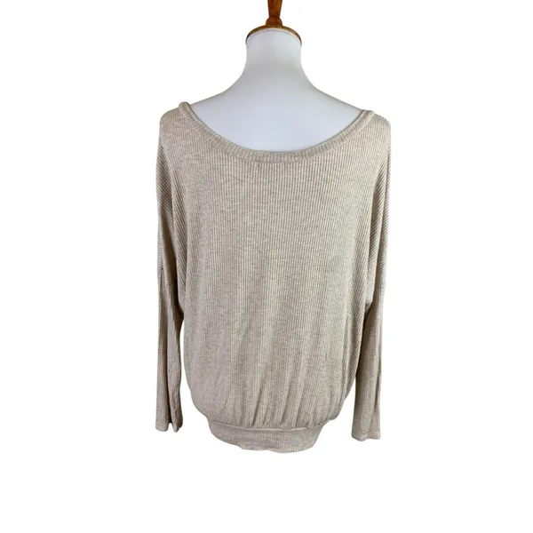 Eberjey Beige Ribbed Dolman Top S Cozy Minimalist Quiet Luxury Lounge Pajama Top - Image 2