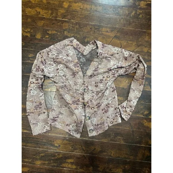 Free People Mulberry floral boho v-neck L cropped sweater - Image 2