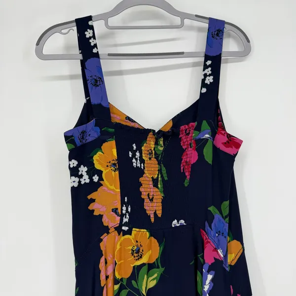 Maeve Anthropologie Smocked Floral Midi Dress Navy Blue Orange‎ Yellow - Image 4