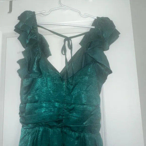 Altar’d State Small Tracey Green Satin Ruffle Sleeve Holiday Cocktail Dress - Image 6