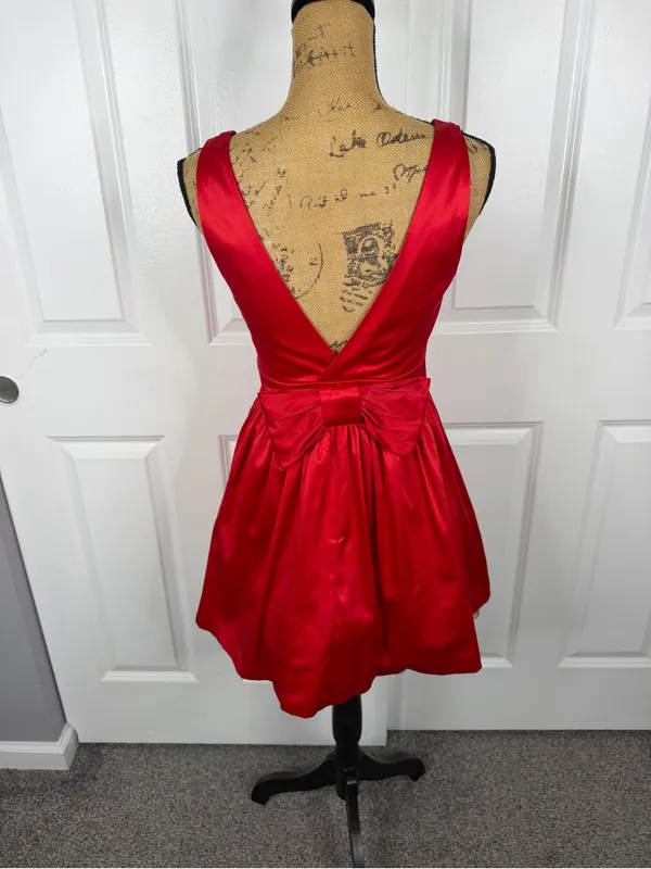 Vintage Forever 21 Red Satin Bow Back Mini Dress Sz S Petite NWOT - Image 10