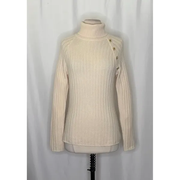 J. MCLAUGHLIN Lunet Cashmere Wool Turtleneck Sweater Pullover Buttons Small - Image 2