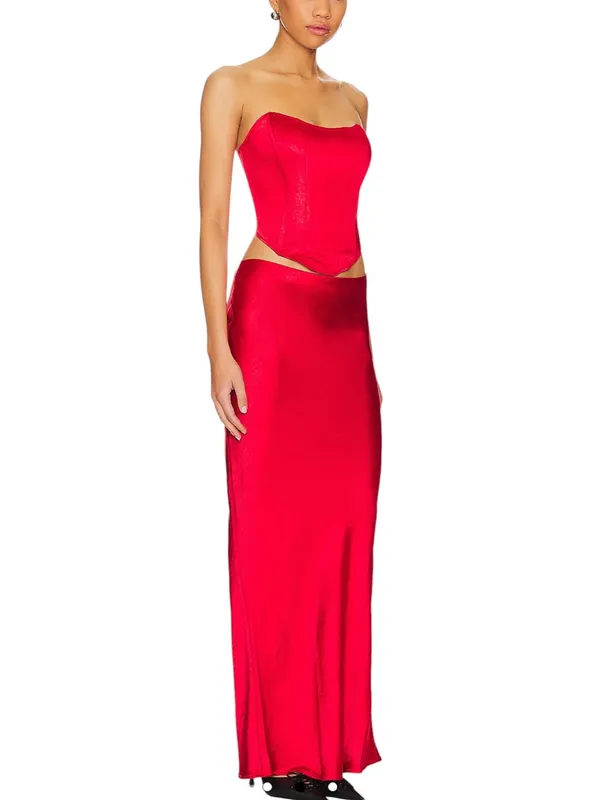 Superdown- Calla Red Satin Maxi Skirt - Image 2