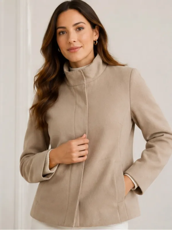 Banana Republic Women's Taupe Short Wool-Blend Coat Winter Fall Coat Medium - Image 2