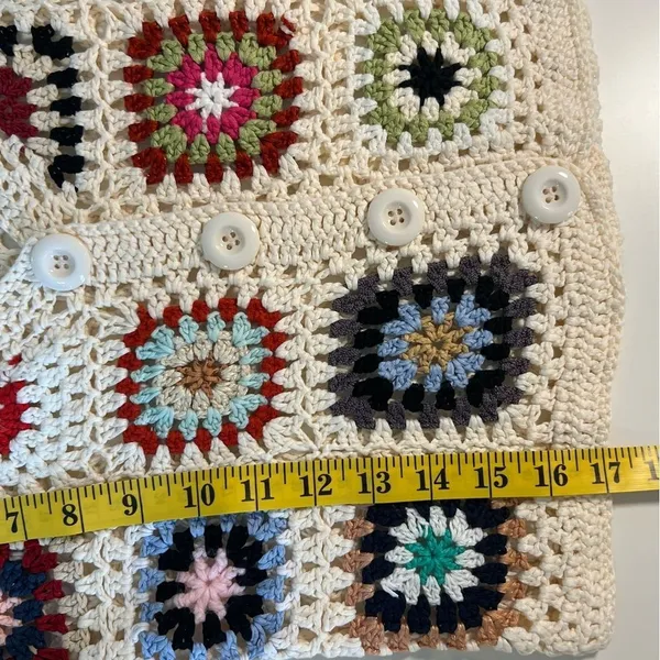 Boho Grandma Crochet Patchwork Knit Cardigan Sweater Size S Cottage Festival - Image 5