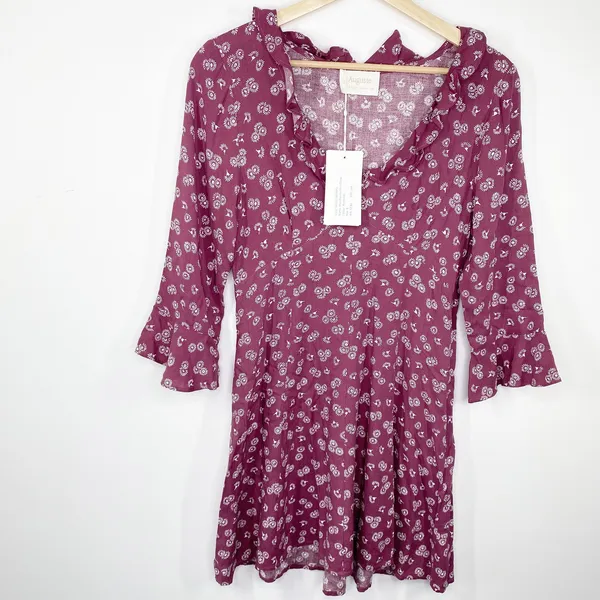 Auguste the Label Mae Devine Mini Dress Burgundy Floral Ruffle US 4‎ AU 8 JM193 - Image 2