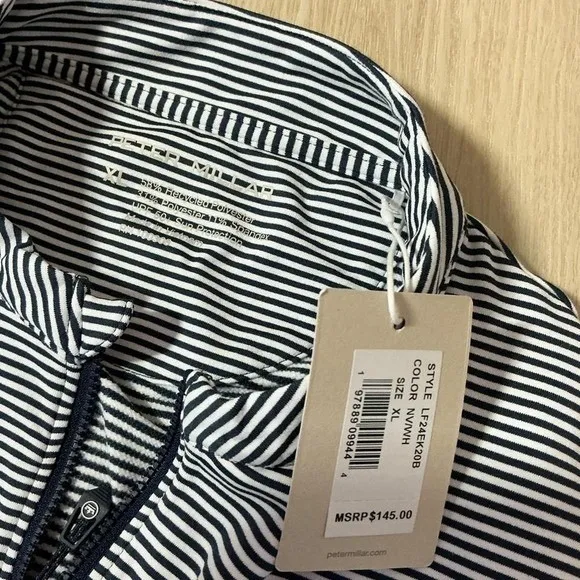 Peter Millar Workday Full Zip Jacket Womens XL Navy White Stripe UPF 50 Sport - Image 5